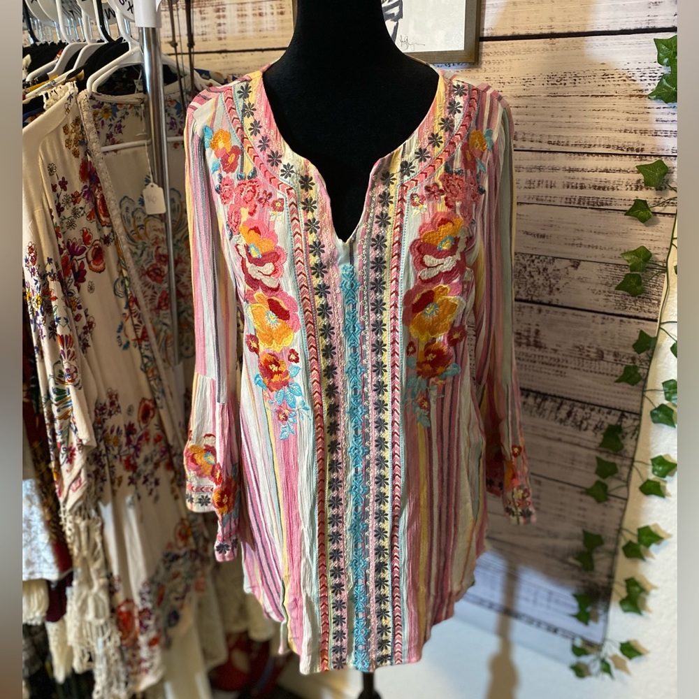 Giddy Up Glamor embroidered top with bell sleeves